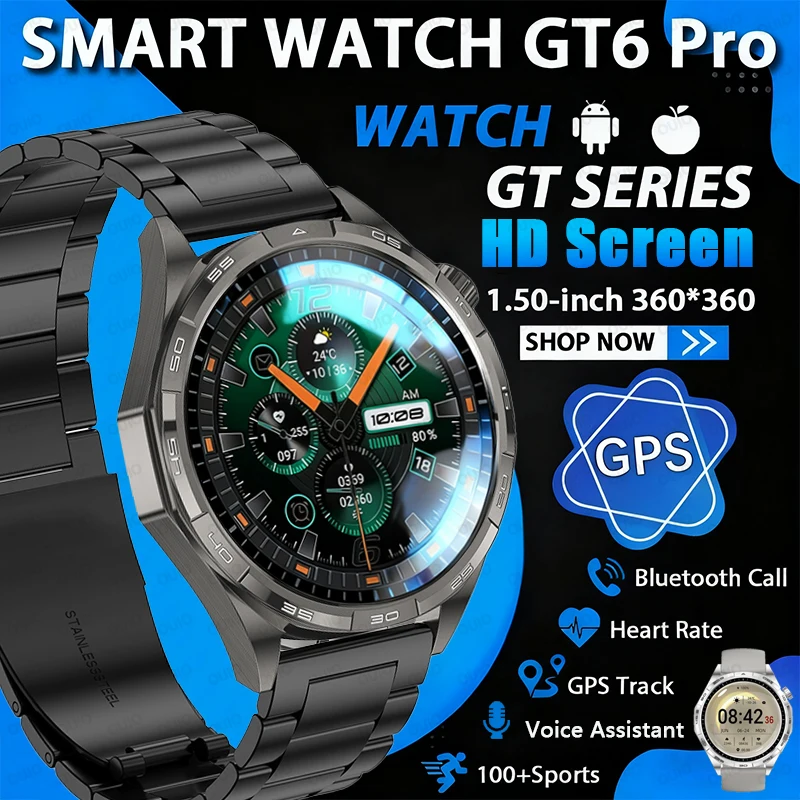 

2026 New Watch 6 Pro Outdoor Sports Smartwatch Men 1.50” HD Screen GPS Track Tracking Altimeter Phressure Heart Rate Smart Watch