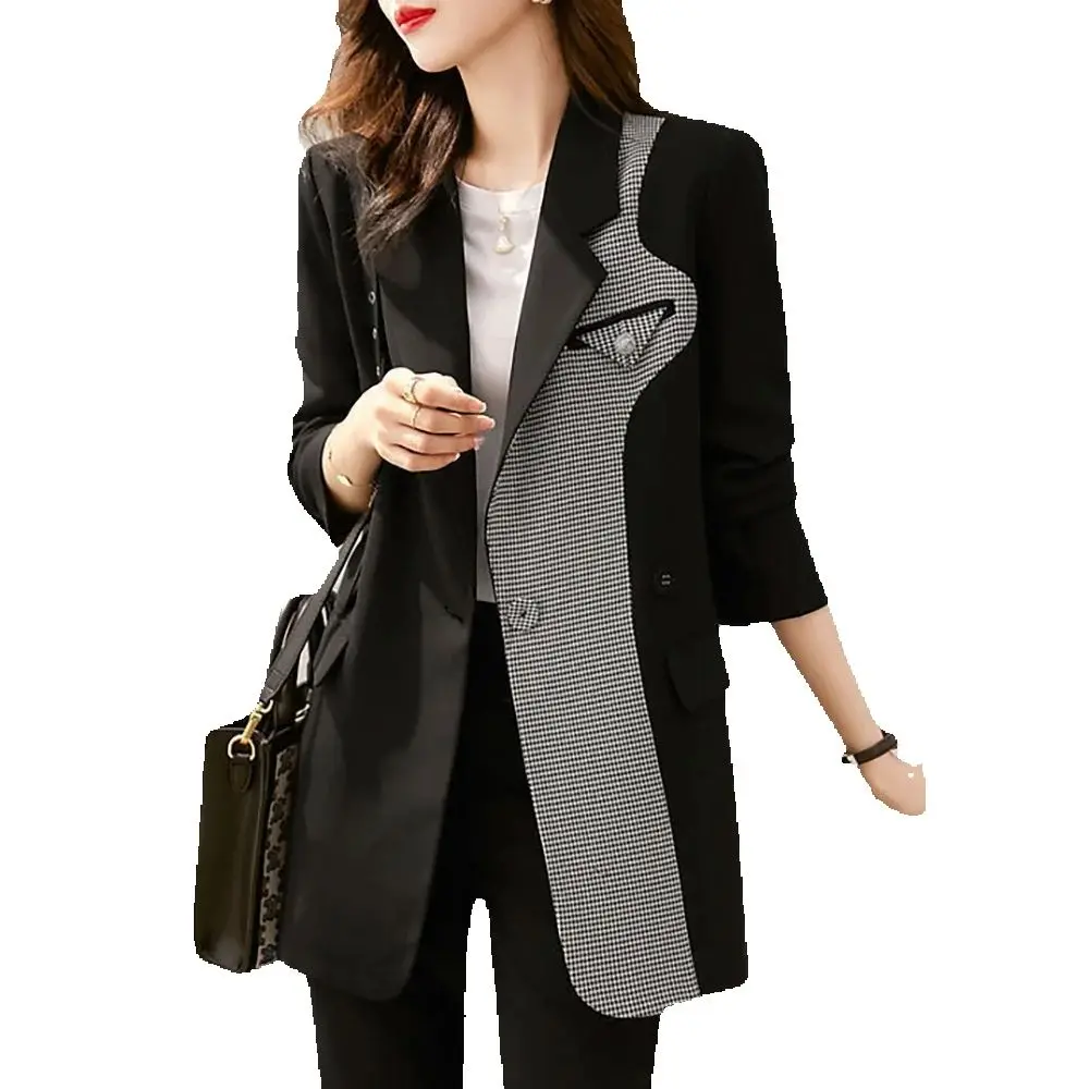 Europe Station Spring 2024 Korean Version Of fashion Joker Temperament Leisure Contrast Coat Splicing Western-style Suit Female