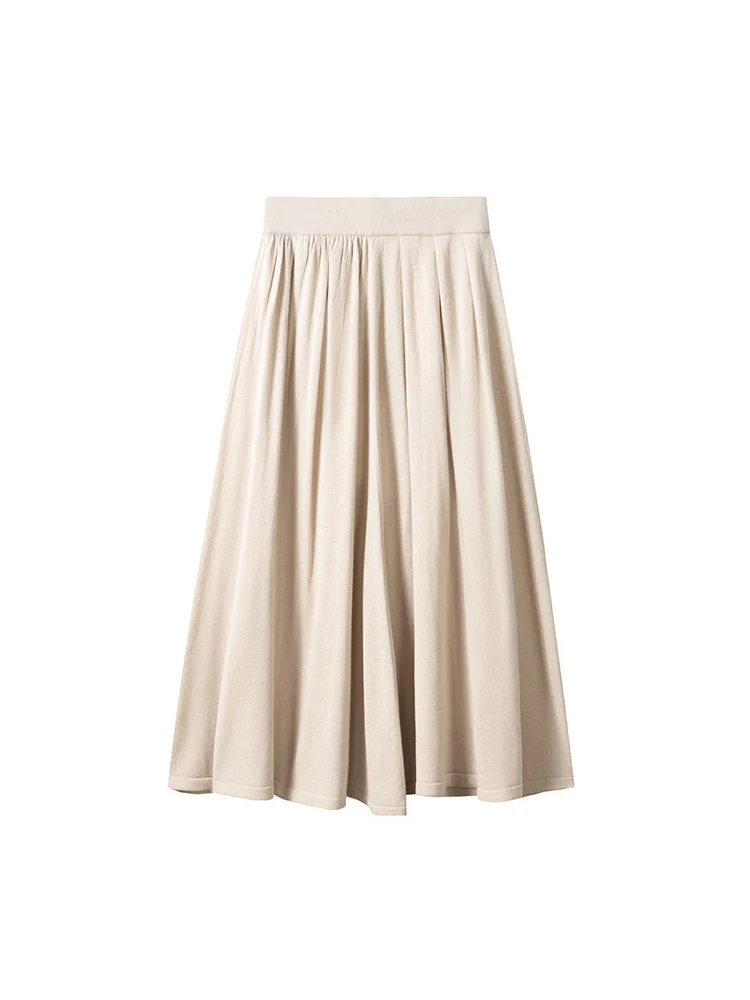 SuyaDream, Women Pleated Skirt, 32.4%Sheep Wool, Solid Woolen Knitted Long Skirts, 2024 Autumn Winter Warm Under Dress