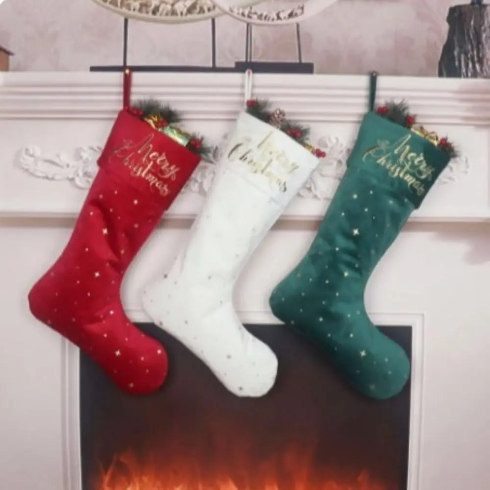 Boots Gold-Plated Christmas Socks 3 Styles Embroidered Christmas Gift Bags English Xmas Decor Christmas Stocking Candy Bag Home