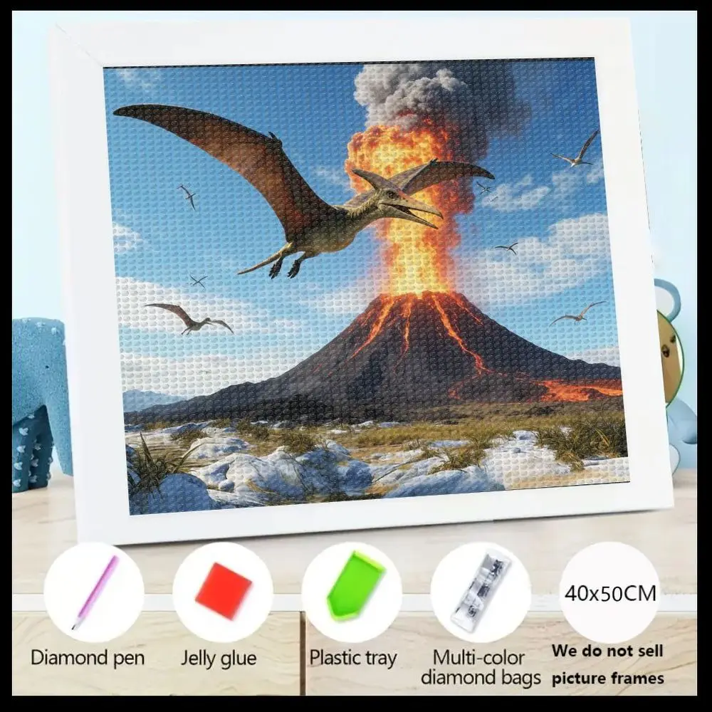 

Набор для алмазной вышивки 5D, 40x50 см, сцена извержения древнего вулкана с птерозаврами, DIY, полная выкладка, хрустальный алмазный декор