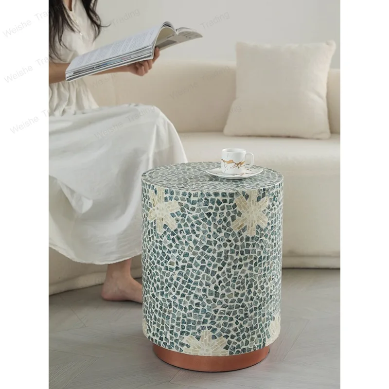 Original European natural shell light luxury living room sofa wooden balcony bedroom small table