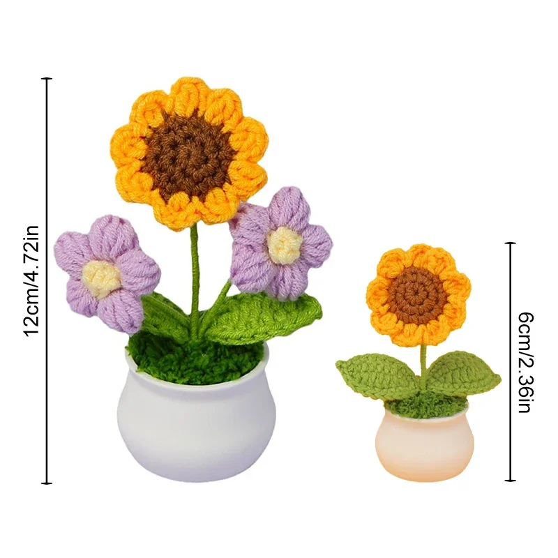 Sunflower Crochet Flowers Hand-knitted Flower Potted Finished Crochet Woven Flowers Pot Graduation Gift Home Decoration