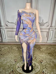 gown with purple studded embroidery and unique design important occasions single shoulder sleeve gown birthday celebration gown