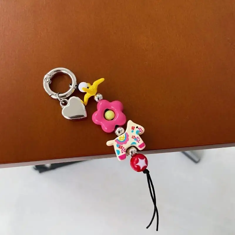 91AF Adorable Little Horse Keychain Pendant With Floral Wing For Youngsters