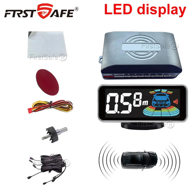 مجموعة أجهزة استشعار وقوف السيارات متعددة الرادار، شاشة LED إلكترونية بإضاءة خلفية، نظام صوتي متعدد الريف، كاشف عكسي، إنذار بمستشعر 6/8 #1