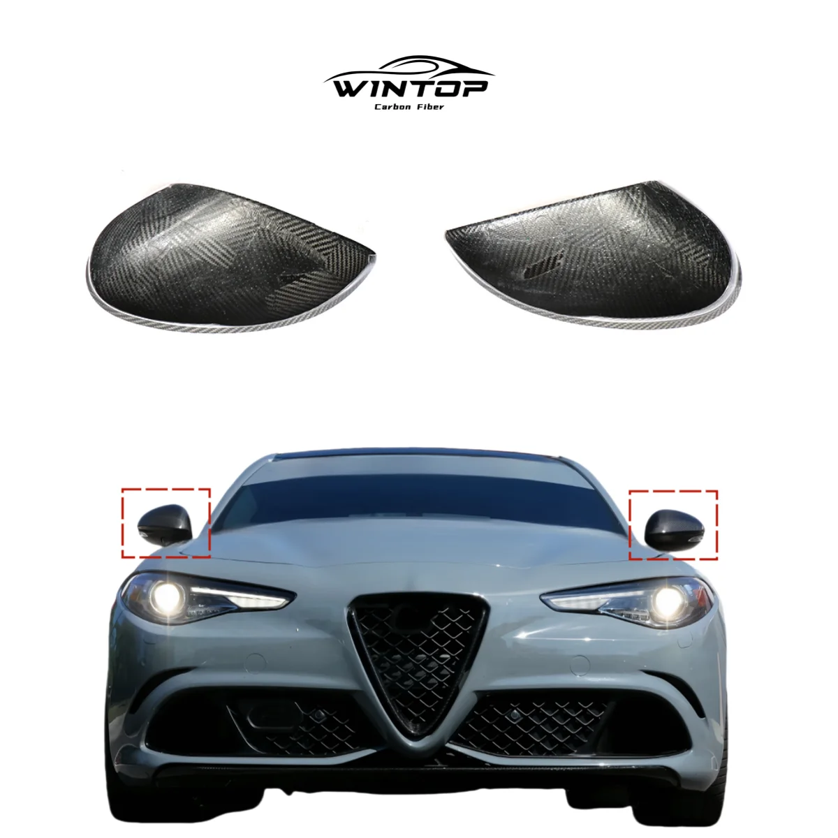 Add on Side Mirror Caps dry carbon fiber Car rearview cover for Alfa Romeo Giulia  2015-2018