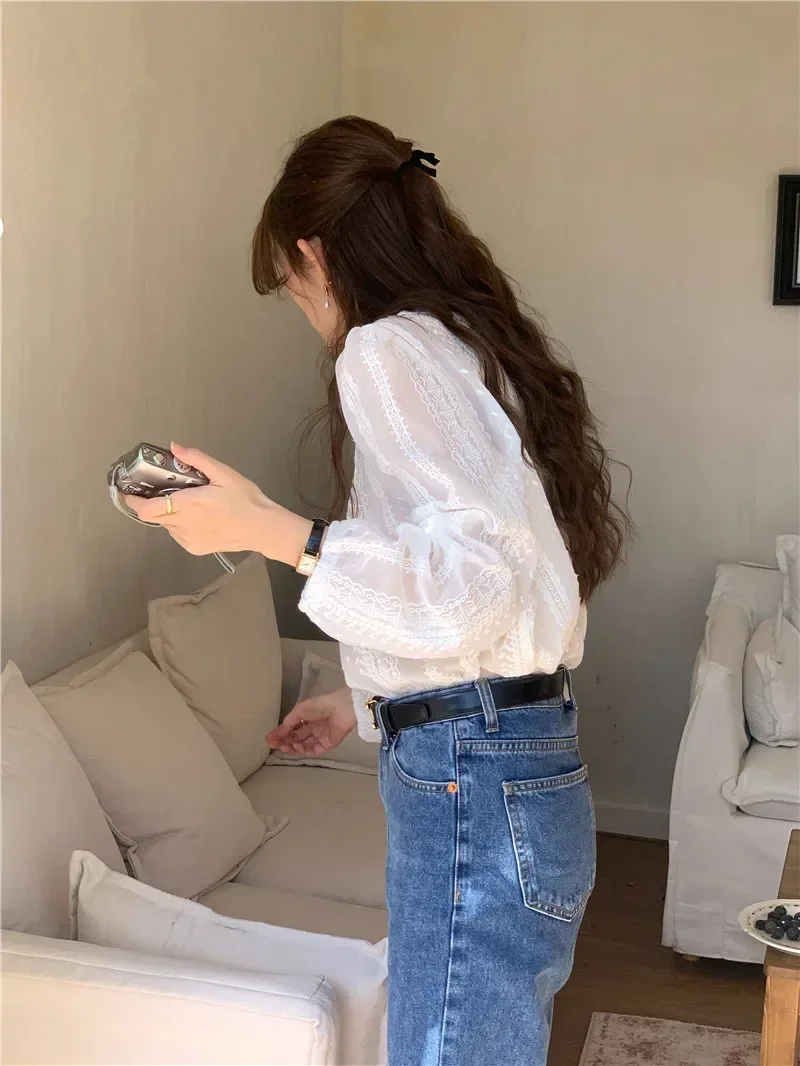 Summer Women Blouse Spring Shirt Female Woman Blouse Maxi Blusas Chiffon Casual Elegant Vintage Long Sleeve Oversize Loose White