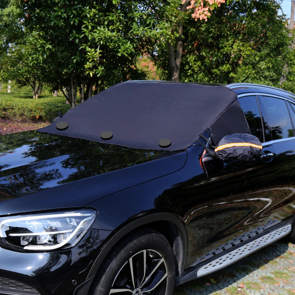

600D Oxford Cloth Car Windshield Sunshade Snow Cover with Rearview Mirrors Covers Waterproof Sun Blocking Snowproof
