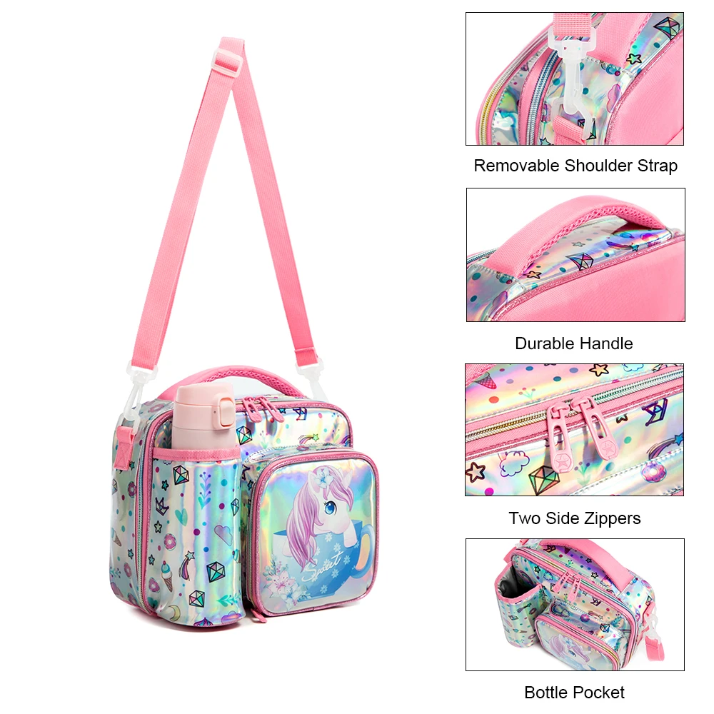 Lunch Box Bag for Gilrs Kids Unicorn Pattern Lunchbag Tote Oxford Lunch Bag Insulation Package Portable with Bottle Pocket 2022