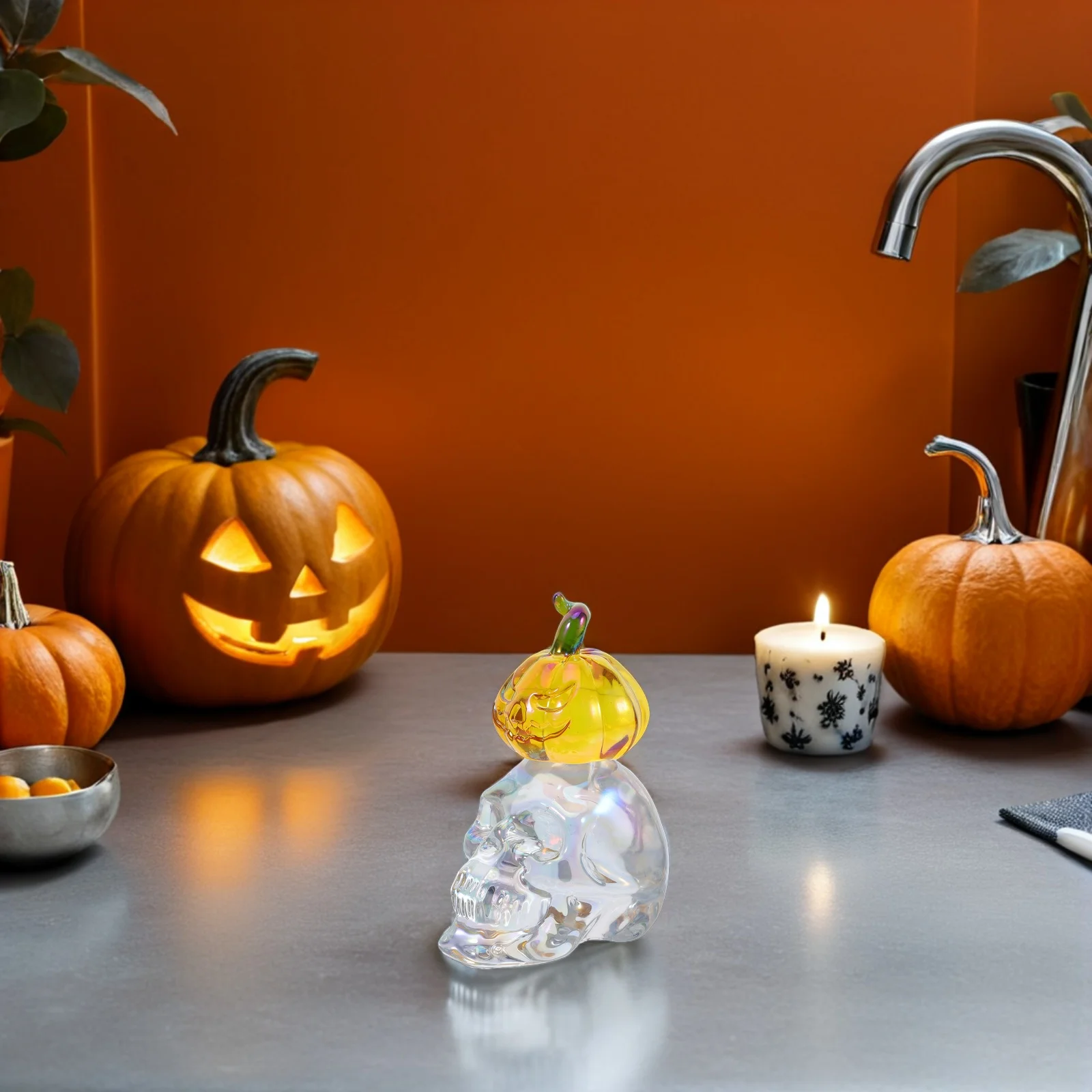 

Pumpkin Statue Skull Figurine Decoration Human Sculpture Crystal Figurines