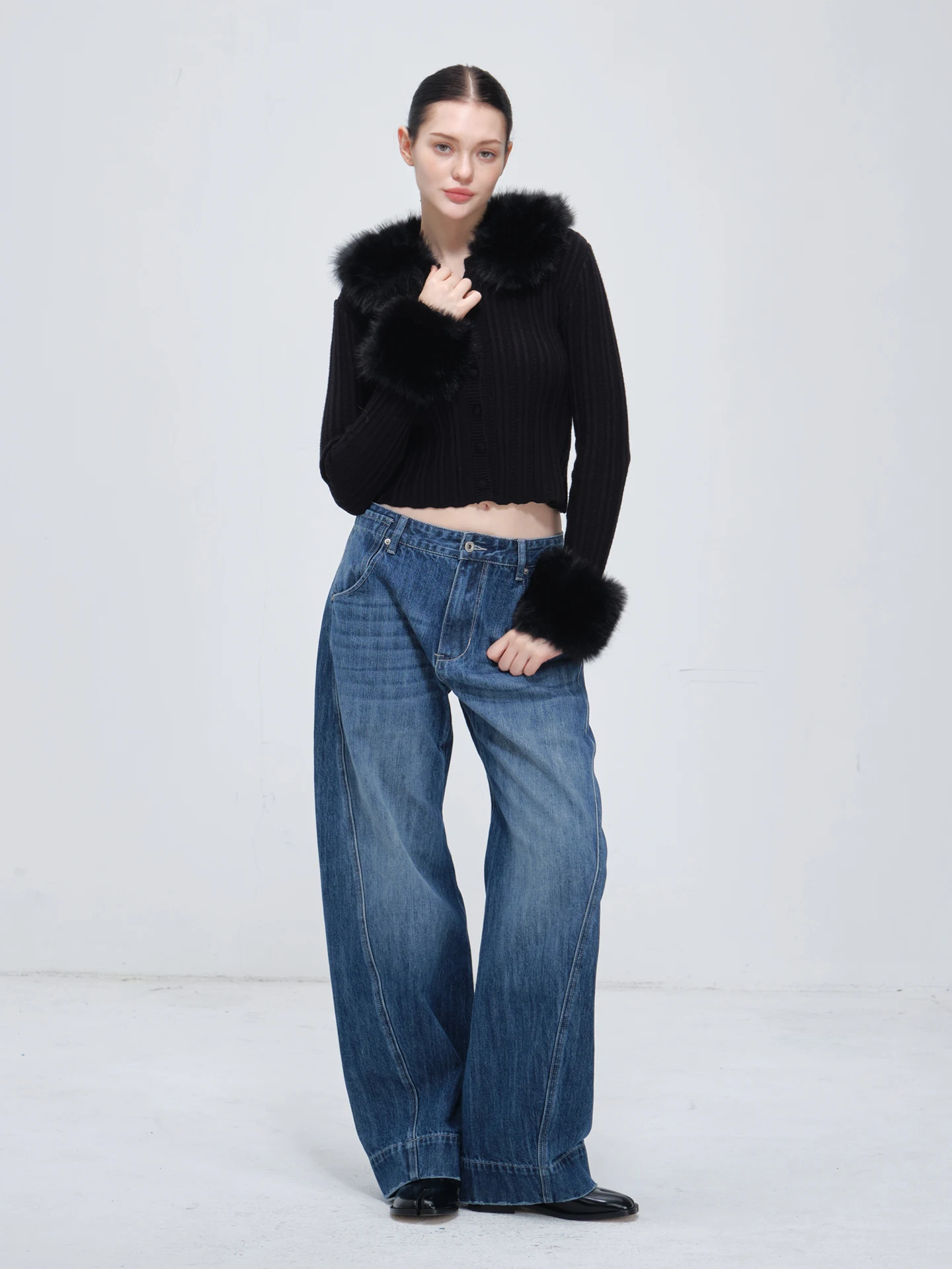 

Vintage Washed Wide-Leg Jeans for Women, High-Waisted, Loose-Fitting, Slimming, Lazy Style, Drapey Dad Pants, High Street Fashion Brand Long Pants, Vintage Paris Button Long Pants