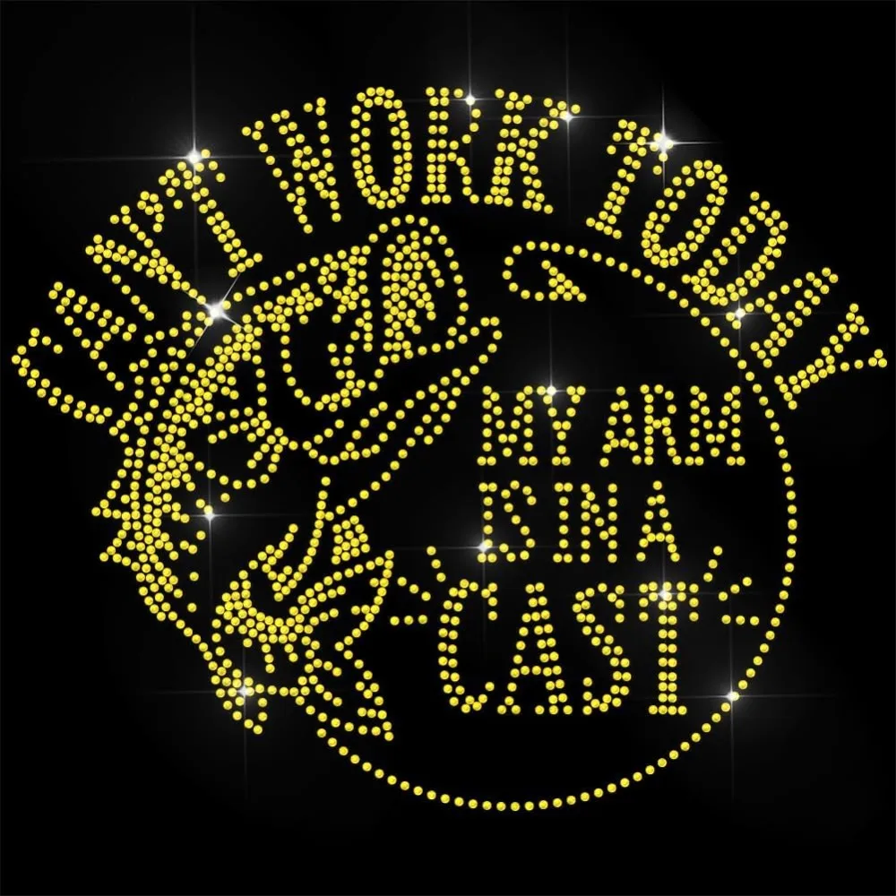 

Rhinestone Iron on Transfer Fishing with My Arm Bling Hotfix Patches for Clothes 11.6"x8.2" Large Iron On Sequin Applique