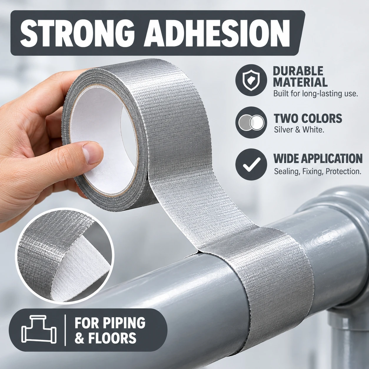 1Roll High adhesive strength cloth tape Silver gray single-sided tape Waterproof windproof thickening repair wear-resistant tape