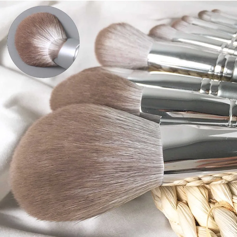 14Pcs/Set Highlighter Makeup Brush Set Draw Eyebrows Contouring Eyeshadow Brush Fluffy Gray Blush Brush Women Beauty Tool