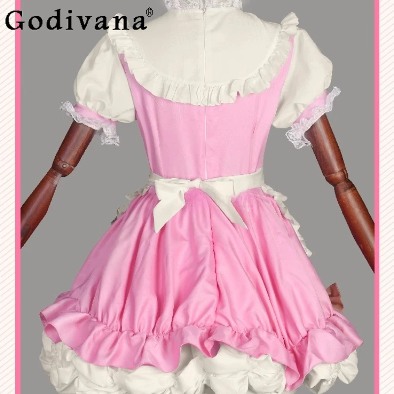 Vestido rosa de manga corta de Lolita para mujer, Vestido corto Kawaii con lazo grande para niña, vestido de fiesta de cumpleaños de verano para mujer