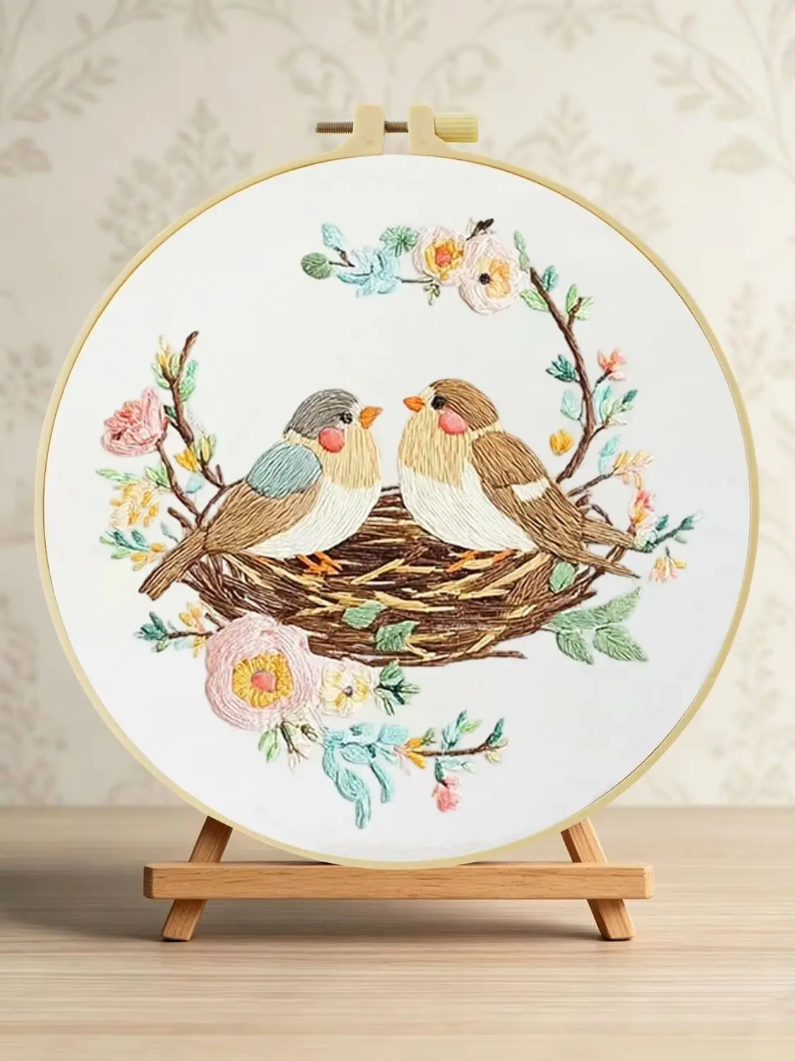 Zwei Vögel im Nest 1 Stück DIY Stickerei-Material-Set für Anfänger Stickerei-Starter-Kit Kreuzstich-Kunst als Geschenk Nadelarbeiten – Detail 1