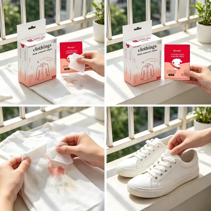 Multifunctional Dry Cleaning Stain Removal Wipes for Clothes/White Shoes, Disposable Convenient Portable Individual Packaging