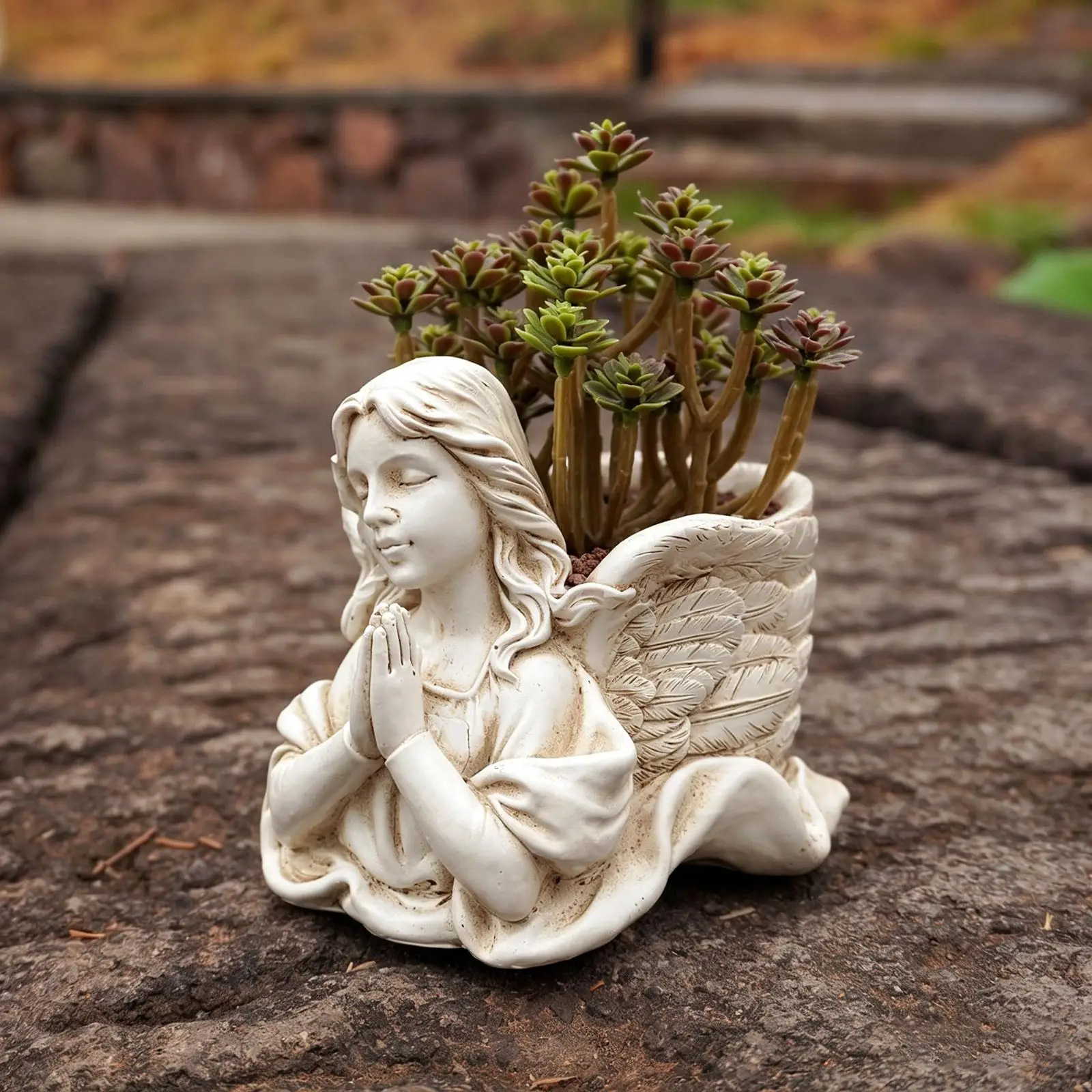 

Praying Angel Bust Garden Statue Planter,Outdoor Statue Sculpture,Indoor Plants Decors Office Desk Container Flower Pot White