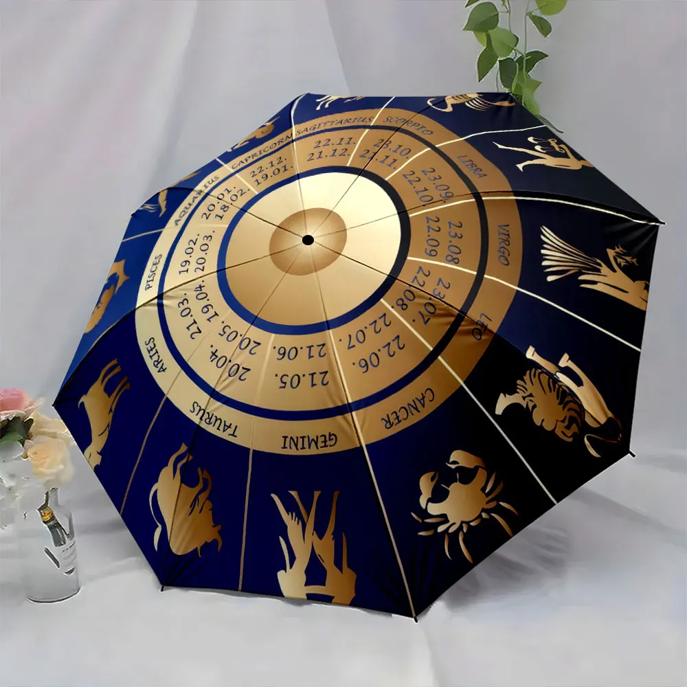 1PC Zodiac Signs Umbrella An Artistic Representation of Astrology Print 8 Iron Ribs Folding Umbrella Auto-Open Fashion Sunshade