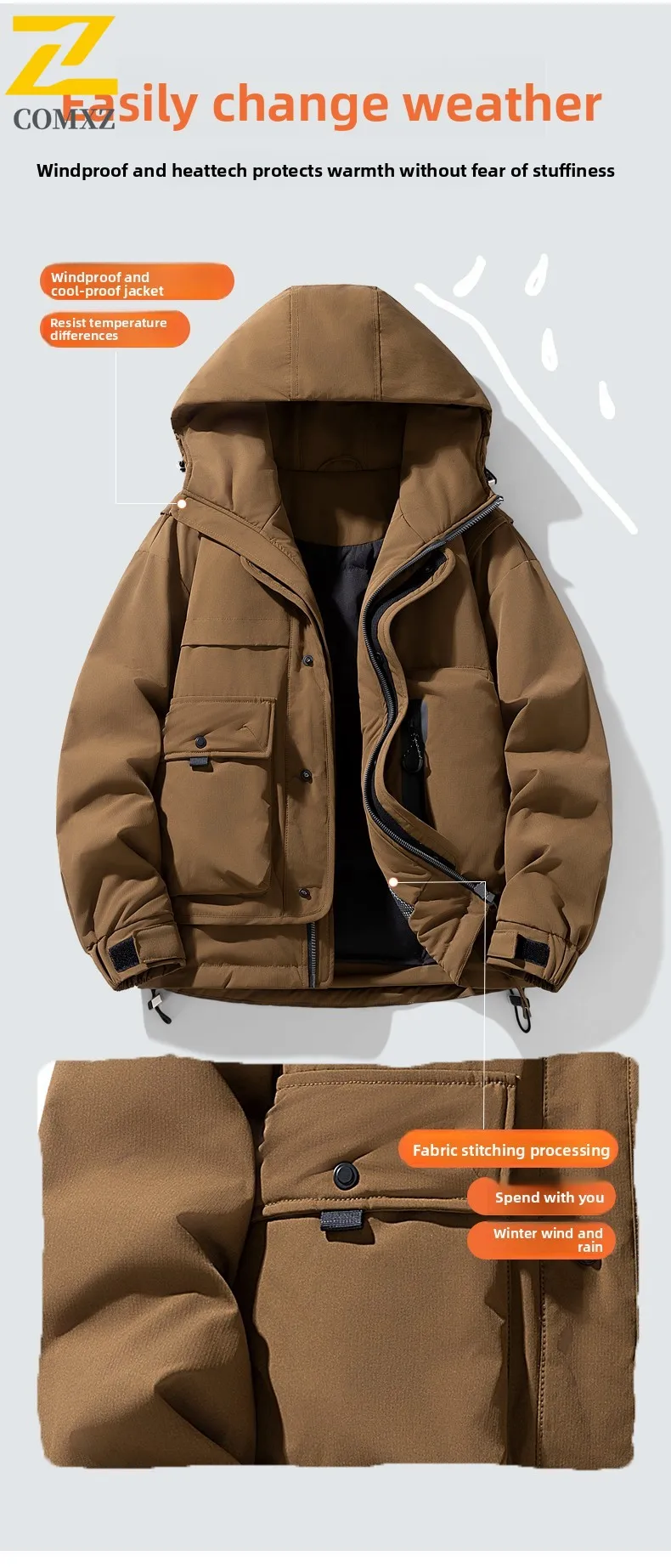 الرجال أسفل سترة 2025 نمط جديد وهمية قطعتين أفخم سميكة مكافحة الباردة الدافئة عمال مقنعين باركر معطف في الهواء الطلق سترة شتوية