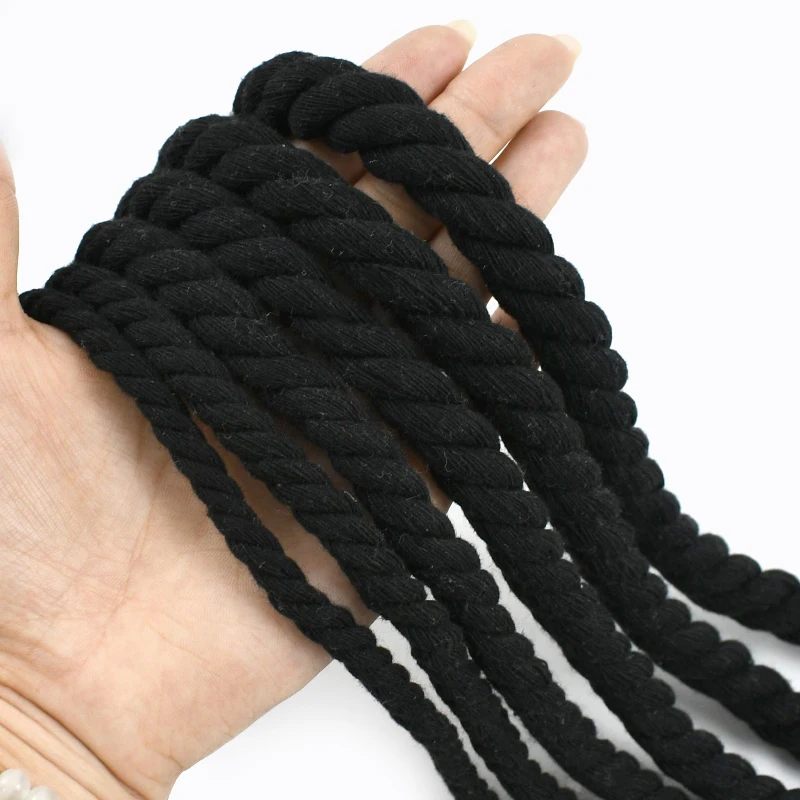 

2-10M Black Macrame Cords 5/7/8/10/12/15/20mm 3 Shares Twisted Cotton Ropes for Bag Home Decoration String Braid Yarn Weave Cord