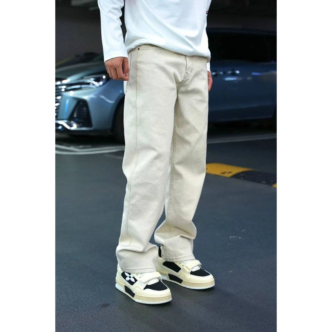 

Мужские джинсы премиум-класса в американском ретро-стиле, широкие прямые брюки, свободные, роскошные, модные, повседневные, брендовые