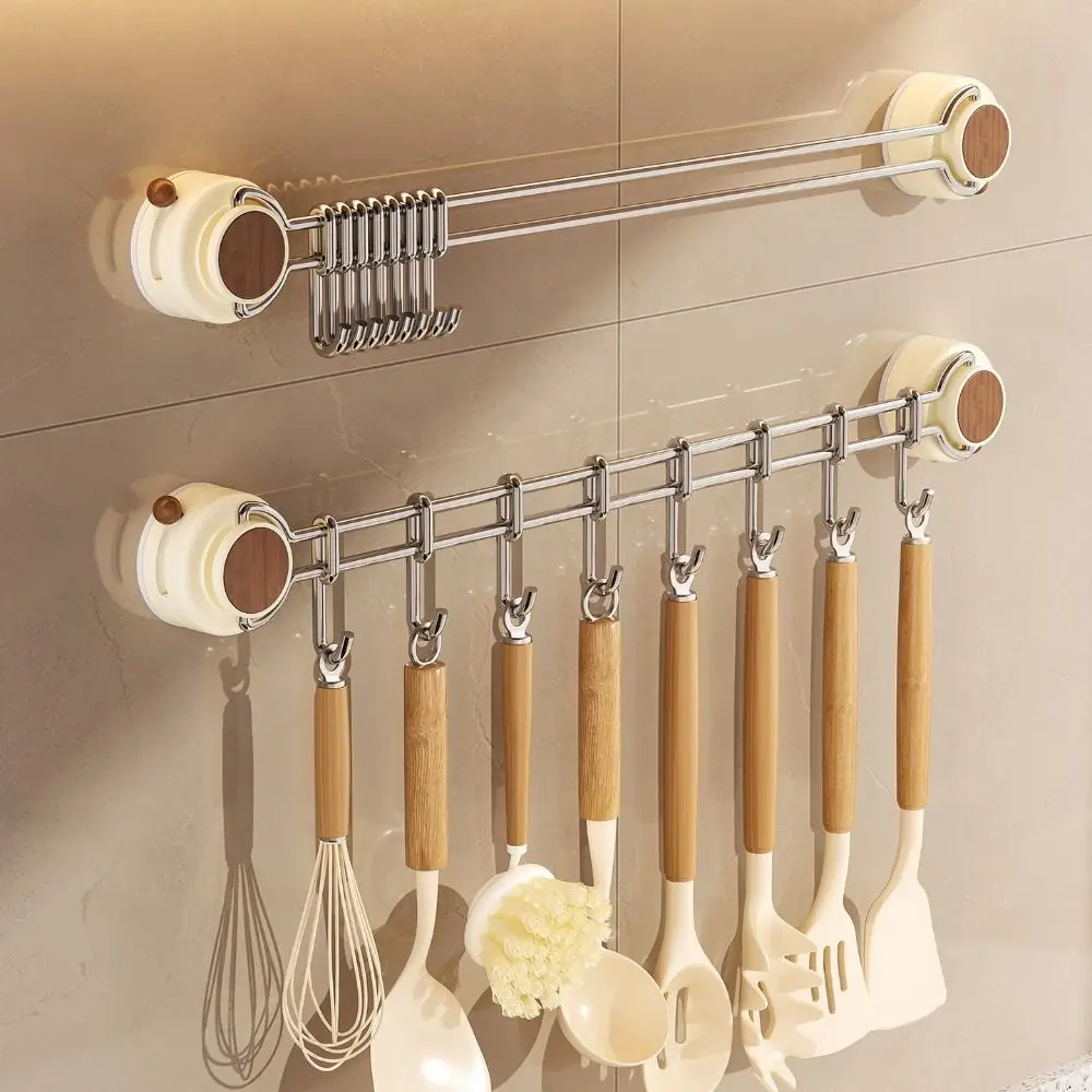 

8 Hooks Suction Cup Kitchen Hook Adjustable Space Saving Wall Mounted Utensil Holder Removable Easy To Install