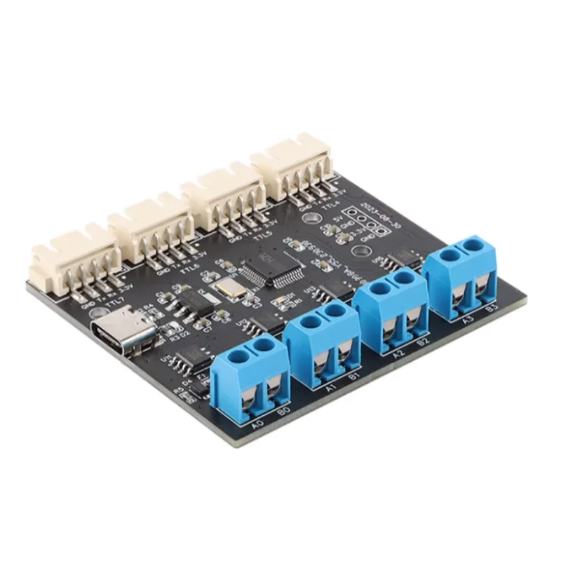 1 unidad de módulo de puerto serie USB tipo C a UART TTL de 4 canales, módulo de puerto serie RS485 de 4 canales, placa de expansión multicanal CH348