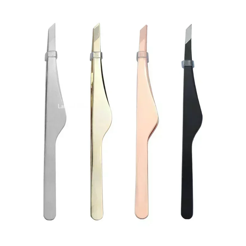 Stainless Steel Eyebrow Clip Eyelashes Double Eyelid Sticker Tweezers Slant Point Flat Tip Rose Gold Silver Black Makeup Tools