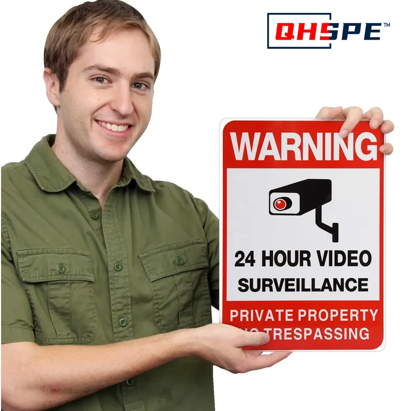 24-hour Private Property No Trespassing Sign, Video Surveillance Signs Outdoor Security Camera Sign for Home CCTV