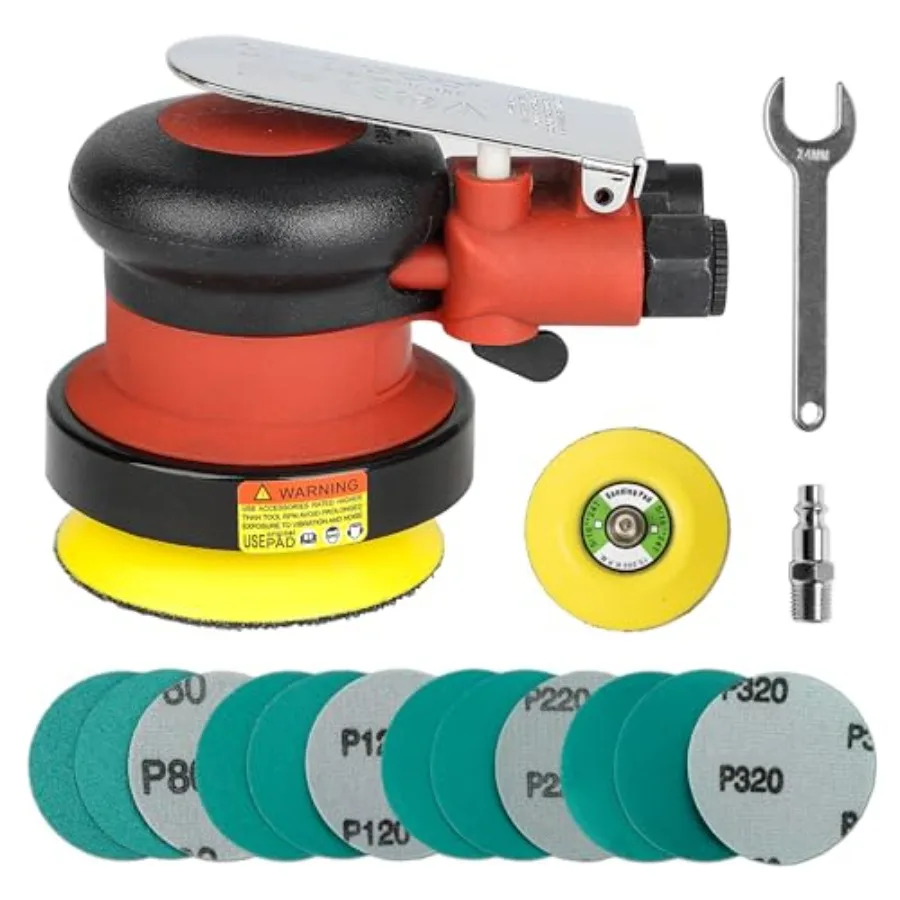 

3 inch Mini Palm Air Sander 3/32 Orbit MAX12 000 RPM Random Orbital Pneumatic Polisher with 12 sandpapers and 1 extra hook-loop