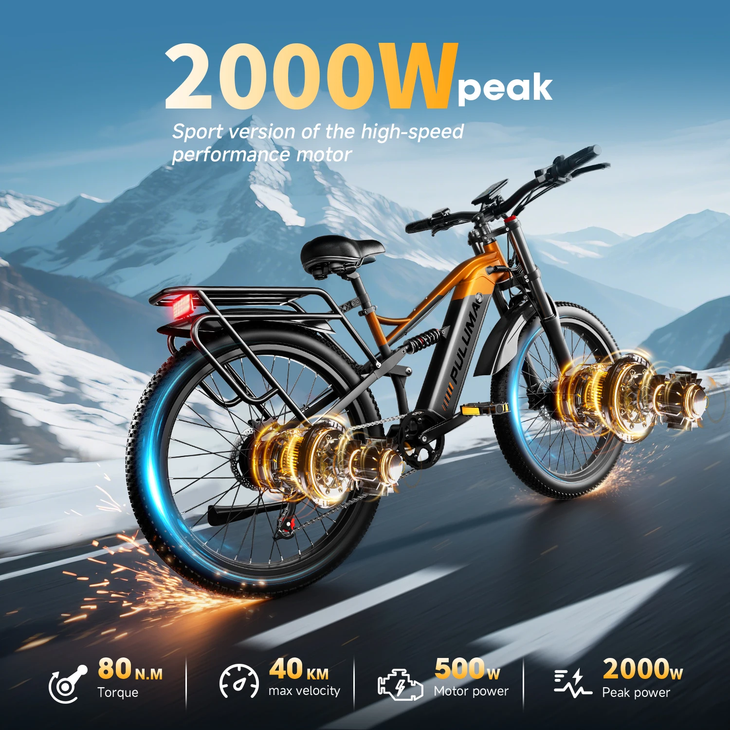 Pe86-Pro Elektrofahrrad für Erwachsene 2000W Motor 48V20AH Batterie 60Km/h Höchstgeschwindigkeit 150Km Reichweite 26 Zoll Reifen Stoßdämpfer Offroad Hydraulische Bremse