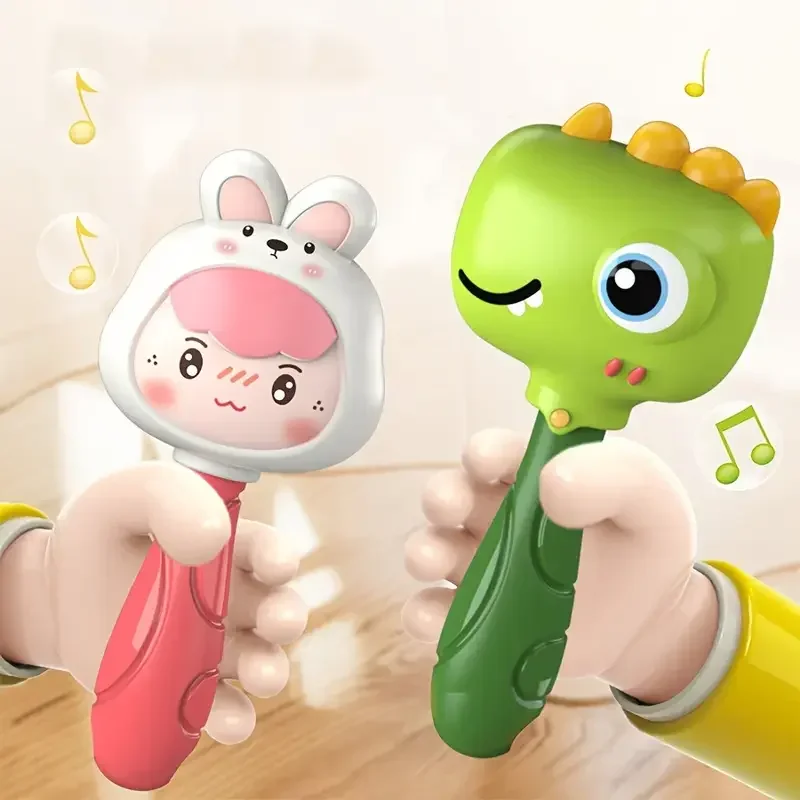 Newborn Baby Rattle Teether, Cartoon Sensory Grasp Handbell Toy, Early Educational Bite Chew Toy for Infant, Christmas Gift