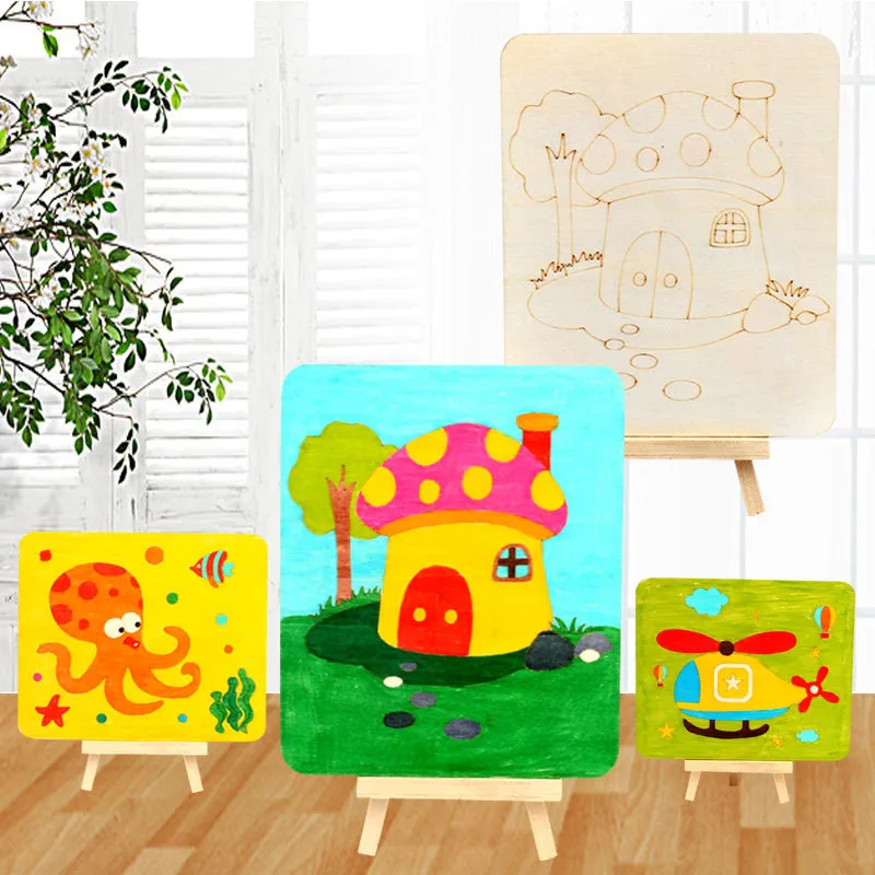 Houten Diy Tekentafel Speelgoed Met Ondersteuning Plank Creatieve Doodle Kleuring Arts Ambachten Graffiti Klei Schilderij Kids Educatief Speelgoed