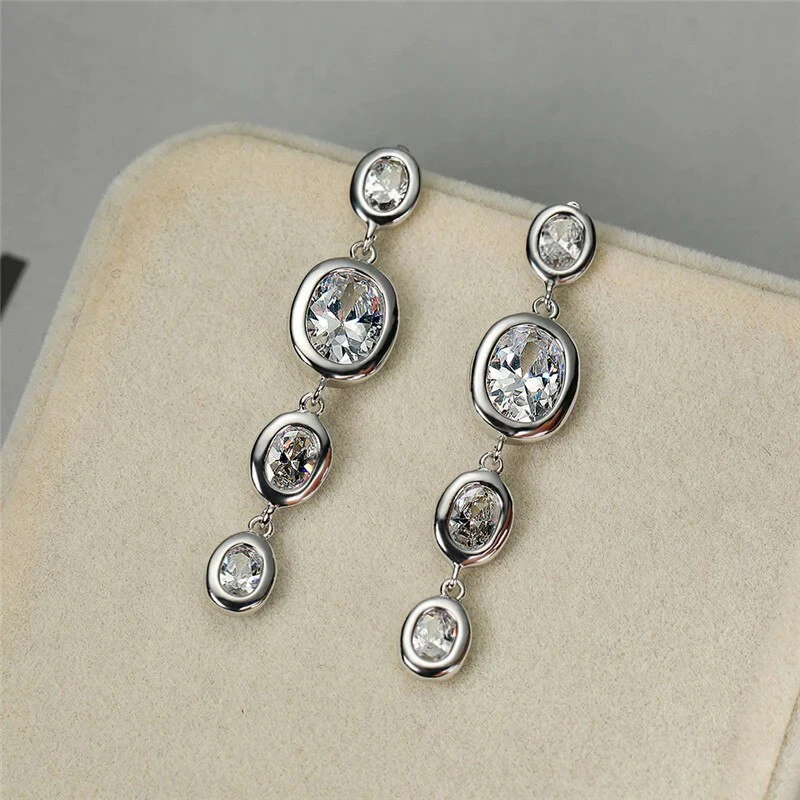 Huitan Lange Hängende Ohrringe Silber Farbe Frauen Luxus Gepflasterte Kristall Zirkonia Ästhetische Braut Hochzeit Ohrringe Neue Schmuck