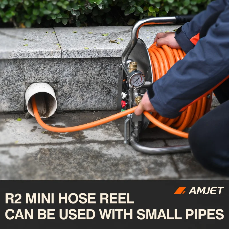 2026-AMJET R2 Mini Hose Reel 50m 1/4 Sewer Jetter Reel 350bar Pressure Washer Sewer Jetter Kit  Pressure Washer Hose Reel