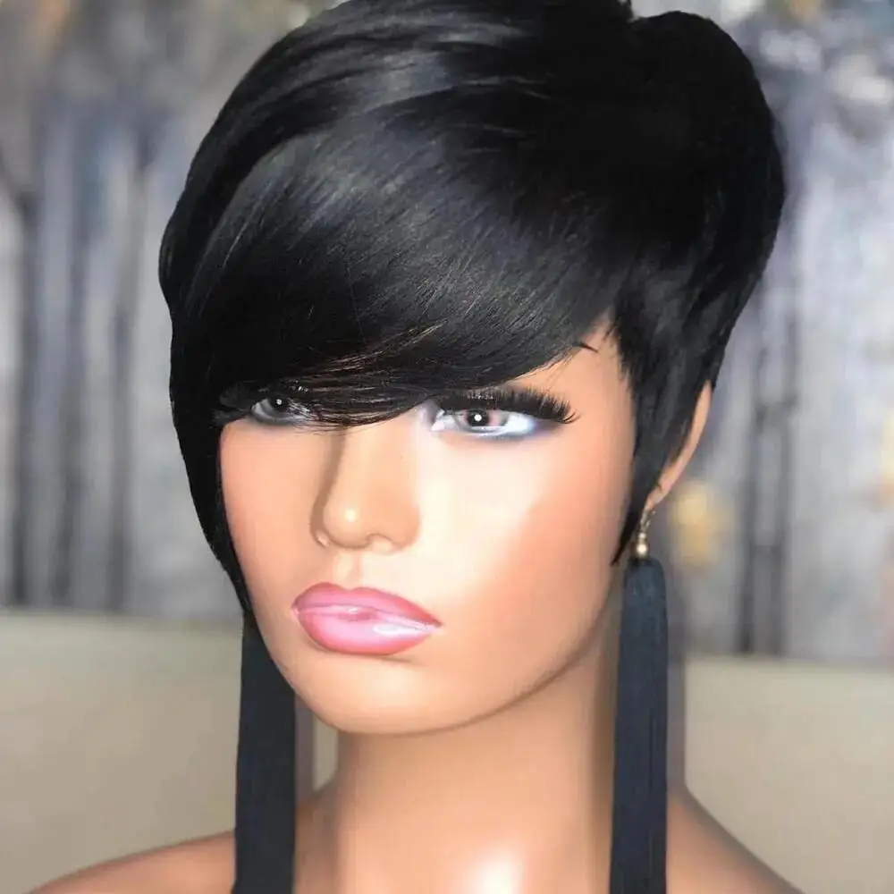 Elf cut synthetic wig, suitable for black women, short layer, natural black, fashionable curly wig