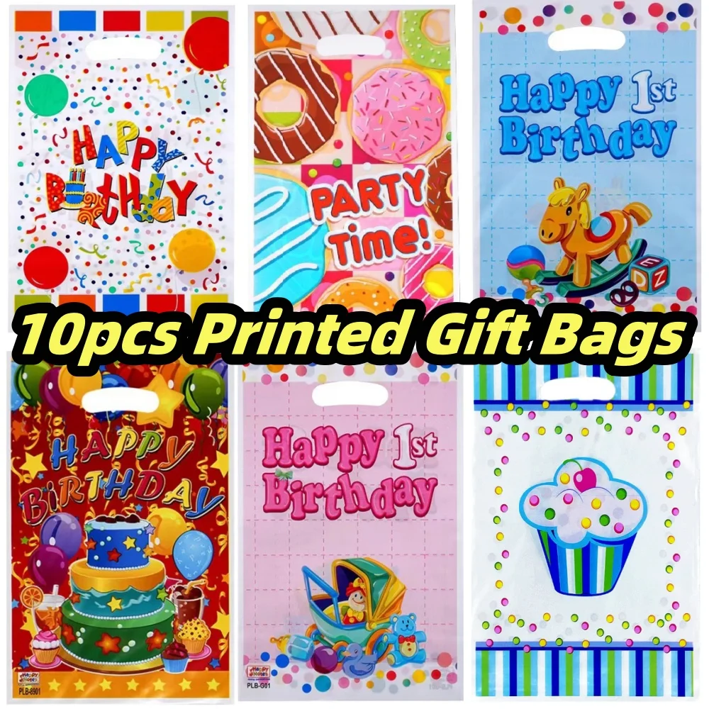 10pcs Printed Gift Bags Polka Dots Plastic Candy Bag Child Party Loot Bags Boy Girl Kids Birthday Party Favors Supplies Decor