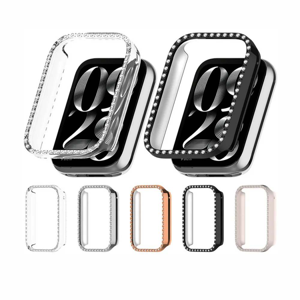 

HD PC Watch Case with Rhinestone Ring Screen Protector for MI Band 8 Pro Accessories