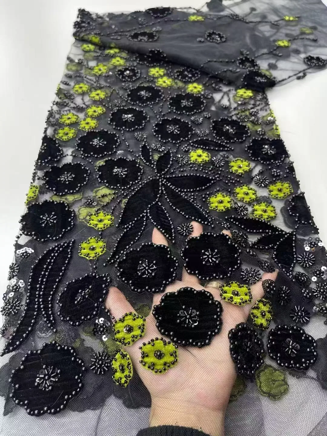 

Новая горячая распродажа, ручная вышивка, сетка, кружевные бусины, блестки, ткань для женщин, вечернее платье, африканский дизайн, высокое качество HZX6367