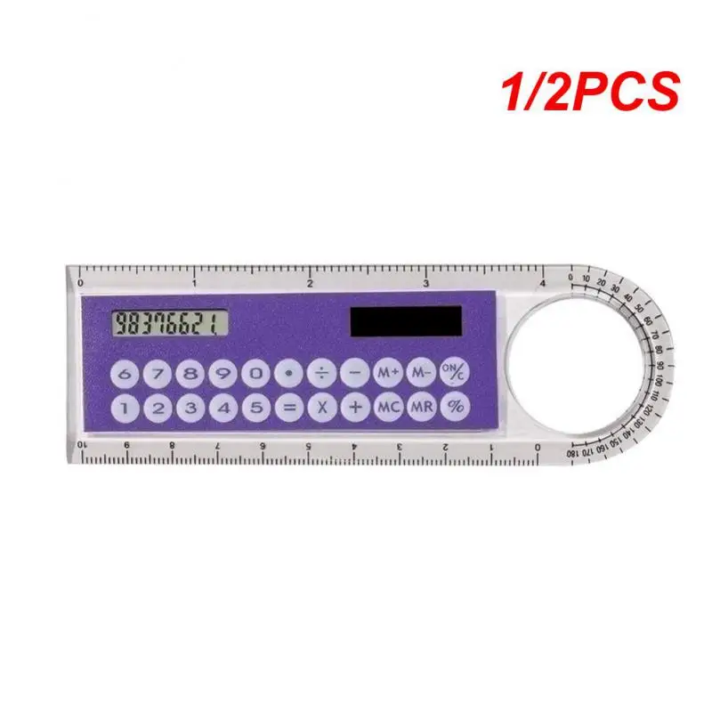 1/2PCS Mini Portable Multifunction Colorful Student Ruler Calculators Portable Solar Energy Counters Random Color Student