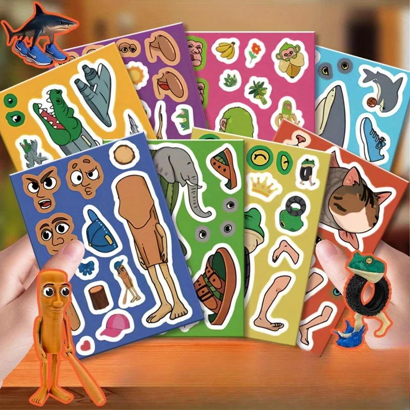 8 Sheets/Pack Tung TunTung Sahur Abstract Fun Creative Dress-Up Stickers Cartoon Fun Stickers DIY Collage Dress-Up Stickers