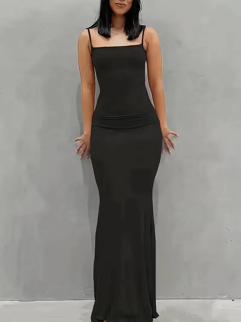 Elegant Solid Slip Lounge Dresses - Scoop Neck Bodycon Maxi Mermaid Dress - Soft, Comfortable Fabric - For Women - Perfect for C