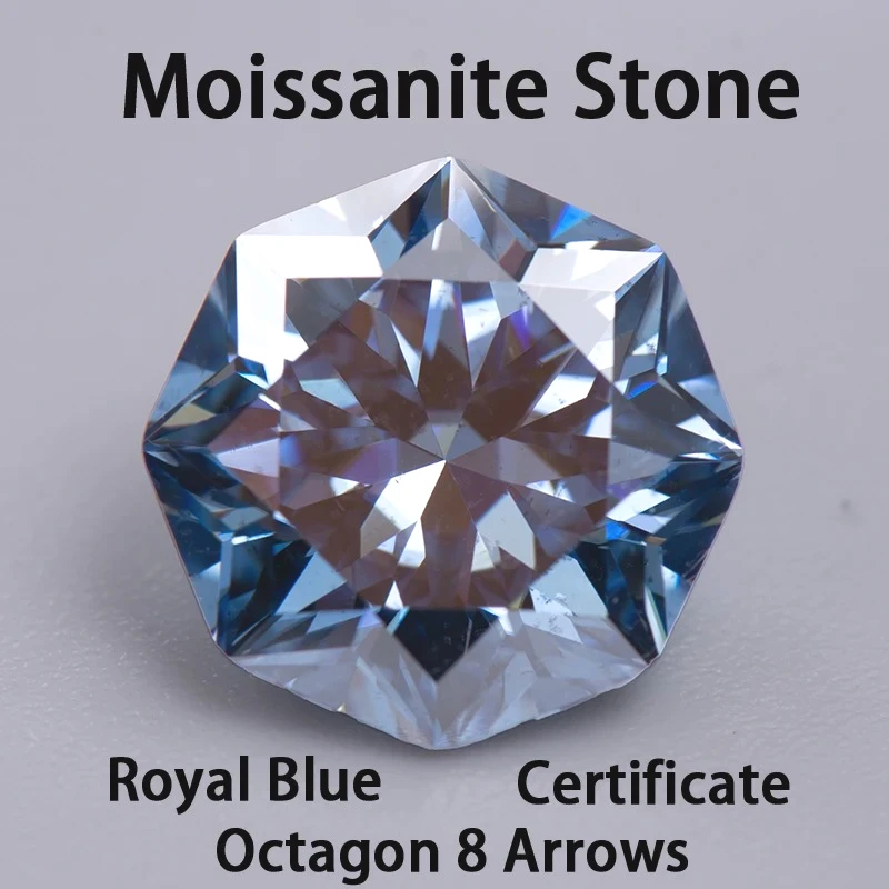 

Moissanite Stone Natural Royal Blue Color Octagon 8 Arrows Cut DIY Advanced Jewelry Rings Earrings Making with Certificate