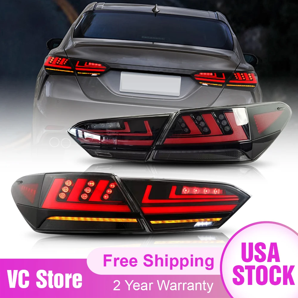 Taillights For Toyota Camry 2018-2021 LED Clear Smoked Rear Lamp Tail Lights Start-up Animation Sequential Breathing Turn Signal