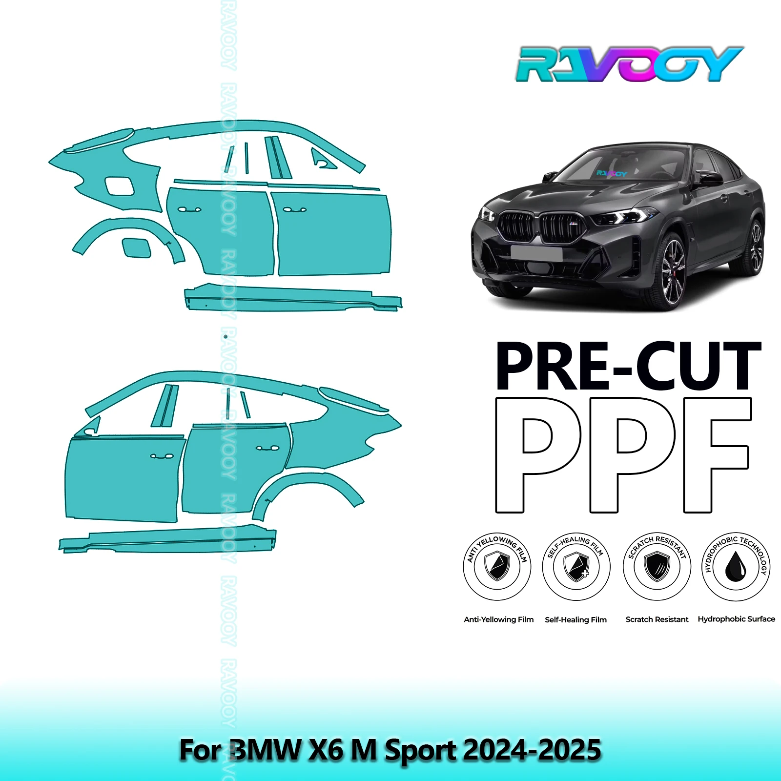 لسيارات BMW X6 M Sport 2024-2025 8.5mil باب PPF شفاف غير لامع مسبق القطع ومجموعة عمود A/B مجموعة طبقة حماية الطلاء من البولي يوريثان #1