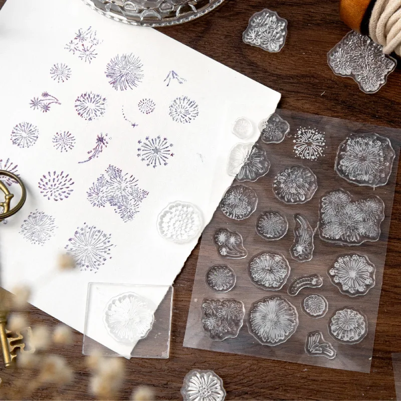 20PCS Cute Creative Design Stamps Transparent Snowflake Stra Firework Silicone Stampes Mini DIY Decor Scrapbook Journal Stamps