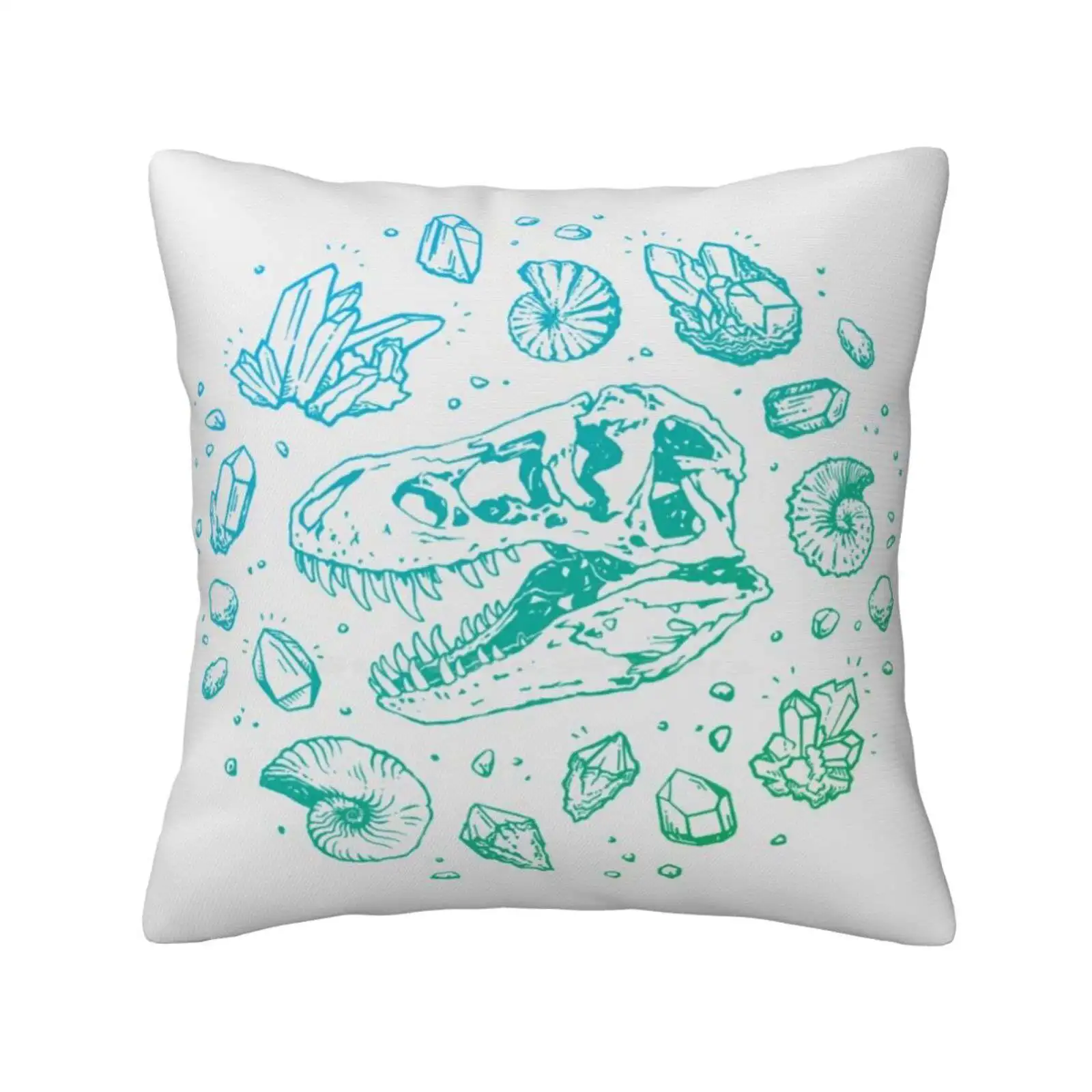 Geo-Rex Vortex | Turquoise Ombré | Dinosaur Art Pillow Cover Hug Pillowcase Tyrannosaurus Dinosaur Ammonite Minerals Geology