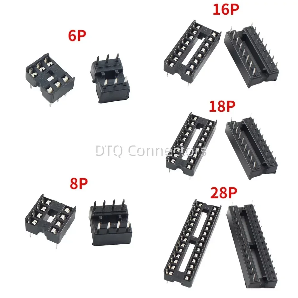 10pcs DIP Solder Square IC Socket Connector Pitch 2.54mm 6P-42P Narrow Wide Options for Electronic Components